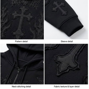 Ensemble de survêtement gothique avec sweat à capuche zippé et pantalon, motif flamme croisée brodé en 3D, longueur intégrale, vêtements d'hiver pour hommes - Product Image 6