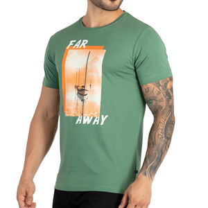 T-shirt vert à manches courtes pour homme, col rond, coupe ajustée, imprimé photo, jersey décontracté, tissu tricoté respirant - Product Image 5