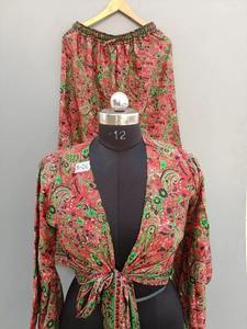 Ensemble de shorts en soie 100% tricotée à la main, écologiques, vintage, patchwork floral, avec cordon de serrage, pour femmes, style bohème, pour tous les jours, été - Product Image 6
