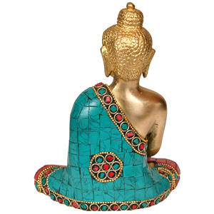 Sculpture de bouddha de médecine en laiton de 6 pouces à la main divinité bouddhiste tibétaine pour les cadeaux fabriqués en Inde - Product Image 2