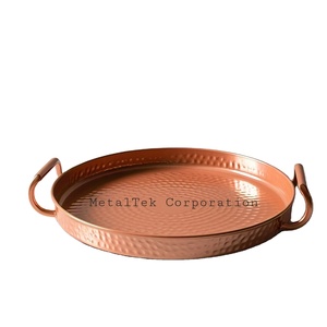 Bandeja de servicio martillada redonda de Color melocotón, utensilios de cocina, hogar, Hotel, restaurante, fruta decorativa, bandeja de Chocolate con asas - Product Image 1