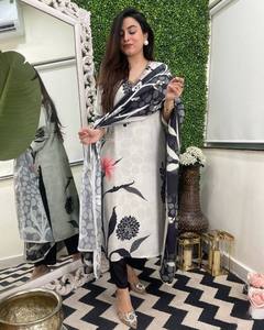Kurti droit en viscose rayonne noir et blanc pour femme, le plus vendu, avec pantalon et ensemble dupatta à imprimé numérique - Product Image 3