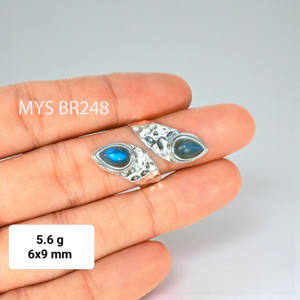 Bagues en argent fin avec pierre précieuse labradorite bleue naturelle, plaqué argent 925, vente en gros de bijoux - Product Image 1