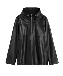 Anorak Style Tan Brown Chaqueta de cuero con capucha Premium Cuero de vaca Media cremallera Ropa deportiva Casual Formal Chaqueta anorak de cuero - Product Image 1