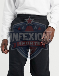 Pantalon de survêtement noir pour homme, taille élastique, poches latérales, décontracté, en coton mi-lourd, pour l'automne - Product Image 3