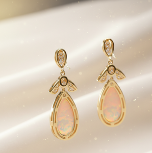 ต่างหูโอปอลหลายเม็ดประดับด้วยเพชรคิวบิกเซอร์โคเนีย เงินแท้ 925 ชุบทอง ยาว 6 นิ้ว เครื่องประดับสำหรับงานปาร์ตี้ - Product Image 4