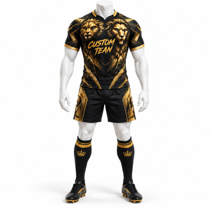 Vente en gros de maillots de rugby personnalisés à manches courtes, col en V, 100% polyester, imprimé par sublimation, polo bleu pour hommes - Product Image 2