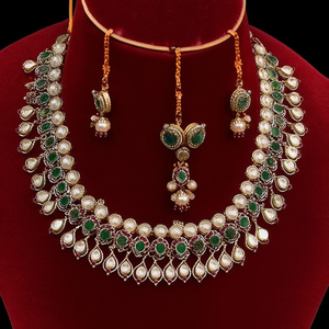 Juego de Collar con Colgante de Piedras Kundan Polki de Diseño Jewelemarket, Imitación de Perla Fina para Uso Diario y Ocasiones Nupciales-10575590ML - Product Image 3