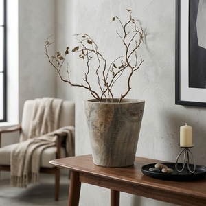 Vase de sol en bois rustique vintage écologique fait main 50 cm cube, design personnalisable pour la décoration de la maison et du jardin - Product Image 5