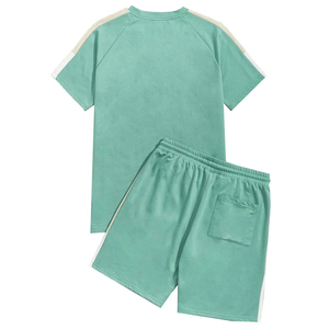 Men's Summer Casual 2-Piece <b>Set</b> Color Blocking T-Shirt Shorts Breathable <b>Knitted</b> Cotton Spandex Crew Neck Workout Wear - Product Image 2