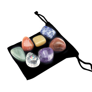 Natural 7 Chakra Carved Stone <b>Set</b> Assorted Polished Gemstone <b>Crystals</b> with Pouch Meditation Feng Shui Gift Wholesale - Product Image 1