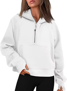 Sweat-shirt unisexe blanc à capuche et demi-zip en polaire, coupe régulière, oversize, uni, décontracté, avec poche, tricoté, respirant, séchage rapide, hiver - Product Image 6
