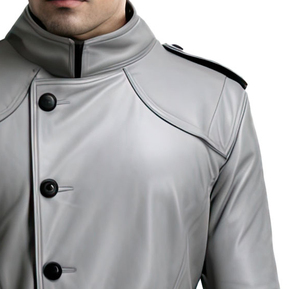 Gabardina gris para hombre, hasta la rodilla, con hombreras, cuello alto, abotonadura sencilla, impermeable, estilo de manga regular - Product Image 2