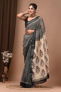 Sari en lin et coton de qualité supérieure, doux pour les femmes, avec un design traditionnel élégant, sari en lin et coton en gros pour femmes, tendance - Product Image 1