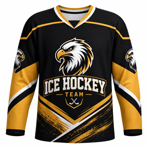 Camiseta Sublimada de Hockey sobre Hielo para Hombre, Manga Larga, Cuello en V, Poliéster que Absorbe la Humedad, Ropa Deportiva, Corte Regular - Product Image 1