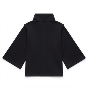 Custom Black Beaded Embroidery Patch Sweatshirts Women Cowl Collar Hoodies Wide Sleeve Crossover <b>Wrap</b> Hem Loose Fleece Top OEM - Product Image 4