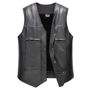 Gilet en cuir de moto brodé rétro vintage grande taille pour hommes, coupe-vent, gilet sans manches pour motard, veste Streetwear chevalier - Product Image 2