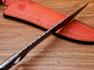 Couteau de chasse Bowie en acier Damas, artisanal, style Viking, OEM, lame droite, manche en corne de bélier, qualité industrielle, 15 pouces, pointe tombante - Product Image 4