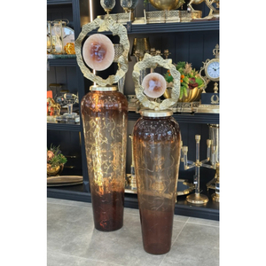 Pièce d'art abstraite moderne sculpturale, base d'urne texturée patinée, centre de table en métal de luxe, vase décoratif pour la maison - Product Image 4