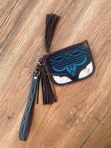 Porte-monnaie en cuir suédé avec pompon pour femme Porte-cartes Western en cuir véritable Porte-clés portefeuille - Product Image 3