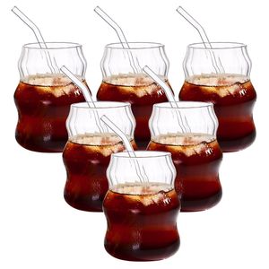 Set di 6 Bicchieri in Vetro a Righe da 19 Once con Cannuccia, per Ufficio, per Caffè, Tè, Succo, Acqua e Latte, Bicchieri per Bevande Fredde - Product Image 1