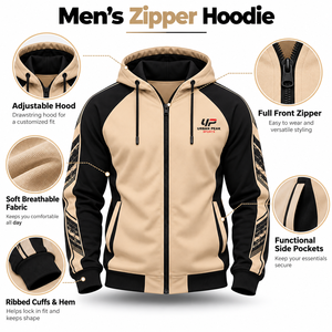 Sudadera con capucha profesional para hombre con cremallera, logotipos personalizados en el pecho, etiquetas personalizadas y construcción de ropa duradera de alta calidad. - Product Image 6