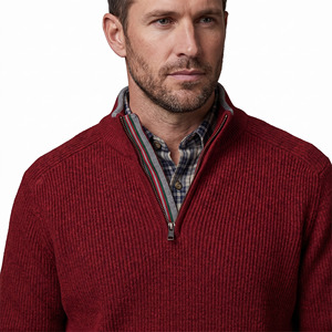 Cardigan en tricot pour homme avec fermeture éclair, col rabattu, couleur unie, pull d'hiver anti-boulochage - Product Image 1