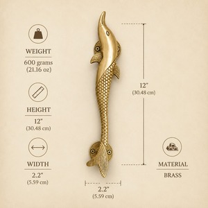Poignée de porte en laiton SHUBHAM en forme de dauphin, bouton d'entrée intérieur traditionnel, couleur or, forme 3D, quincaillerie de meubles, décoration - Product Image 6