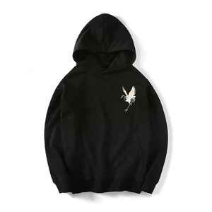 Sweat-shirt à capuche brodé en molleton épais, imprimé grue, coupe ample à épaules tombantes, vente en gros personnalisée - Product Image 1