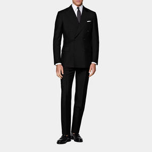 Traje Negro Elegante a Medida con Solapa de Pico, Blazer y Pantalones de Corte Ajustado, Multiusos para Negocios y Bodas, Venta al por Mayor - Product Image 1