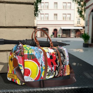 Colorful <b>Canvas</b> Duffel <b>Bag</b> With Leather Handles Zipper Closure Large Capacity Travel Weekender <b>Bag</b> - Product Image 3