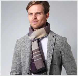 Écharpe longue en laine à carreaux pour homme, écharpe classique d'hiver isolante thermiquement pour adultes - Product Image 5