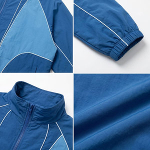 Survêtement unisexe bleu à blocs de couleur, manches longues, fermeture éclair, pantalon à cordon de serrage, style sportif, vêtement d'automne, 100 % polyester - Product Image 6