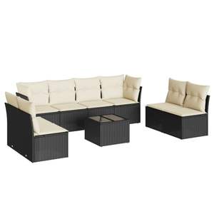 Ensemble de canapés de jardin noir et crème avec coussins, mobilier d'extérieur résistant aux UV, rotin PE, design contemporain - Product Image 2