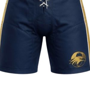 Conjunto de Camiseta y Pantalones Cortos de Hockey sobre Hielo Sublimados en Azul Marino y Dorado para Hombre, Cuello en V, Rayas, Poliéster, Ropa Deportiva, Uniforme de Entrenamiento - Product Image 6