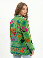 Veste en velours réversible pour femme, style contemporain, audacieuse, avec broderie Suzani, manteau artistique affirmé
