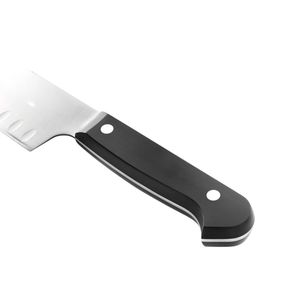 Couteaux Santoku à manche riveté noir avec lame large argentée et fossettes ovales pour trancher les concombres, couper les légumes en dés et hacher - Product Image 5