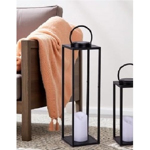 Golden Rectangle Brass Tall <b>Lantern</b> with Glass Panels for Home Decoration Durable Metal Design - Product Image 6