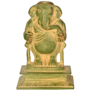 รูปปั้นพระพิฆเนศทองเหลืองขนาด5นิ้วทำด้วยมือผลิตในอินเดียสำหรับให้เป็นของขวัญ - Product Image 1