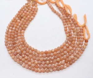 Cuentas Redondas Facetadas de Piedra Lunar Melocotón Natural, Cuentas Sueltas de Gemas, Hilos a Precio Mayorista para Suministros de Fabricación de Joyas - Product Image 1