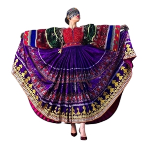 Robe en velours afghane Kuchi la plus vendue pour femmes, style Kuchi, couleur contrastée, robe afghane coupe trapèze, broderie lourde, robes de mariage - Product Image 1