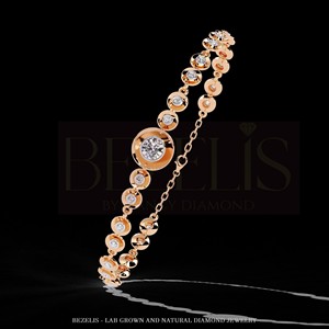 Pulsera de oro rosa con bisel y diamantes de laboratorio, diseño de disco graduado de 14K, magnífica pulsera de varios niveles con diamantes cultivados en laboratorio. - Product Image 5