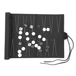 Jeu de backgammon de luxe en cuir PU, portable, avec pochette zippée et dés, en suède, pour voyage - Product Image 1