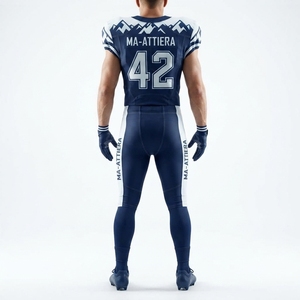 Ensemble de maillot et pantalon rembourrés personnalisés pour uniforme de football américain bleu marine et blanc – Tenue de sport pour équipe - Product Image 4