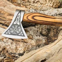 Hache Viking de qualité industrielle traditionnelle, lame en acier carbone de haute qualité (4 3/4 de pouce de tranchant), manche en bois artisanal, survie