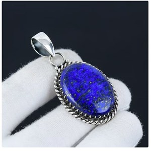Vente en gros de bijoux fins en argent sterling 925 avec pierre précieuse ovale en lapis-lazuli naturel, chaîne artisanale, style vintage bohème, pour un usage quotidien - Product Image 4