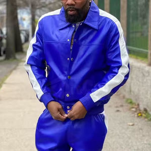 Ensemble de survêtement en cuir imprimé de qualité supérieure, unisexe, avec logo personnalisé, veste et pantalon, style streetwear décontracté, service d'échantillons OEM ODM en usine - Product Image 2