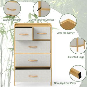 Cassettiera in bambù a 5 cassetti in stile antico con kit anti-ribaltamento per camera da letto, armadio, soggiorno, seminterrato, casa colonica - Product Image 6
