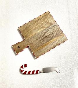 Planche à découper en bois d'acacia avec poignée, bordure en résine écologique élégante, planche à charcuterie avec couteau en métal pour la cuisine - Product Image 1