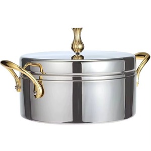 Olla de Acero Inoxidable Más Demandada con Tapa, Diseño Redondo Pulido, Asas Doradas, Estilo Moderno y Lujoso - Product Image 3